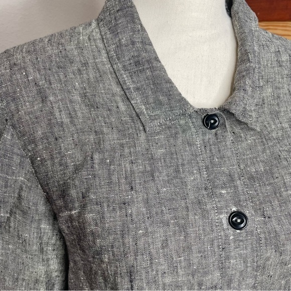 Flax Grey 100% Linen Collared Button Up Shirt Top Blouse Small - Picture 4 of 9